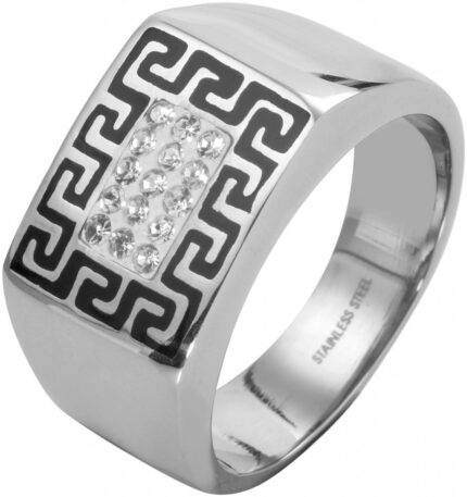 Akzent Herren-Ring aus Edelstahl, Strass, silberfarbig/ schwarz
