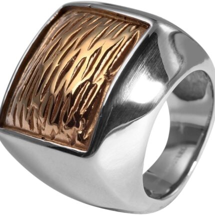 Akzent Damen-Ring aus Edelstahl, silberfarbig/ braun