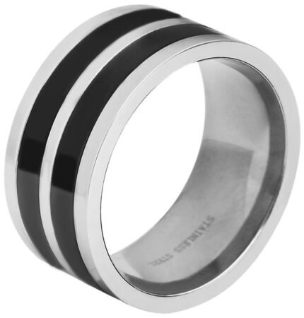 Akzent Herren-Ring aus Edelstahl, silberfarbig/ schwarz