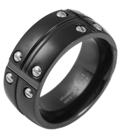 Akzent Herren-Ring aus Edelstahl, schwarz/ silberfarbig