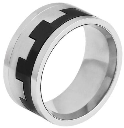 Akzent Herren-Ring aus Edelstahl, silberfarbig/ schwarz