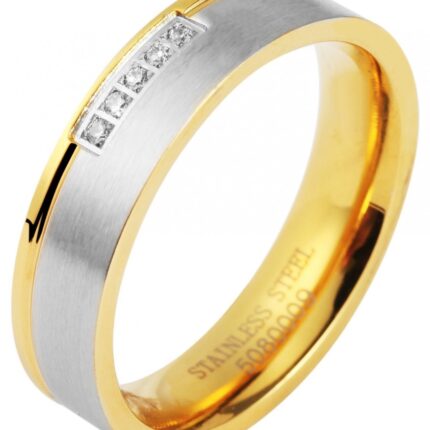 Akzent Damen-Partnerring, Edelstahl, Similibesatz, bicolor
