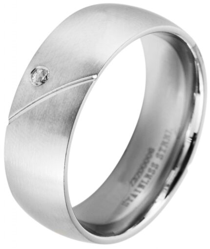 Akzent Herren-Partnerring aus Edelstahl, Similibesatz, silberfarbig