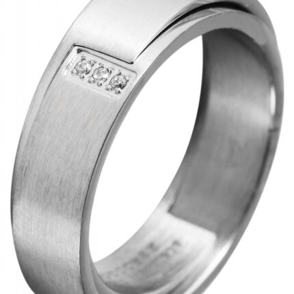 Akzent Damen-Partnerring aus Edelstahl, Similibesatz, silberfarbig
