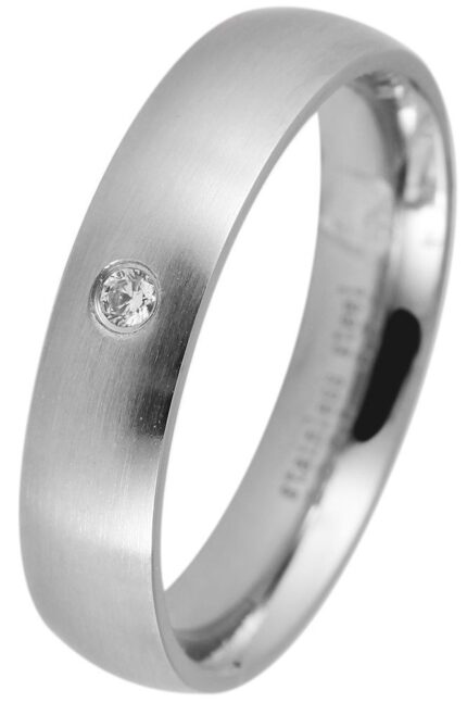 Akzent Damen-Partnerring, Edelstahl, Similibesatz, silberfarben