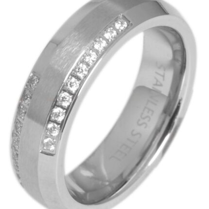 Akzent Damen-Partnerring, Edelstahl, Similibesatz, silberfarben