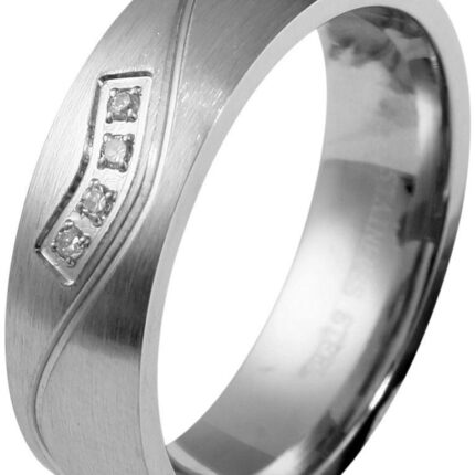 Akzent Damen-Partnerring, Edelstahl, Similibesatz, silberfarben