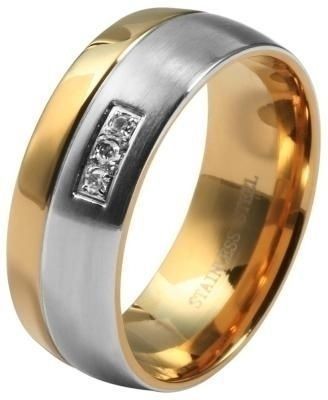 Akzent Damen-Partnerring, Edelstahl, Similibesatz, bicolor