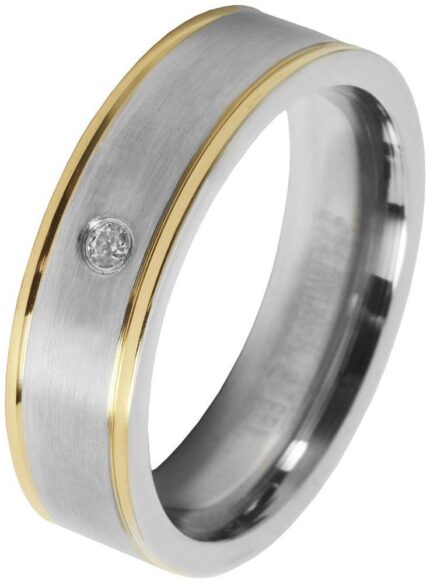 Akzent Damen-Partnerring aus Edelstahl, bicolor, Simili