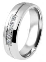 Akzent Damen-Partnerring, Edelstahl, Similibesatz, silberfarben