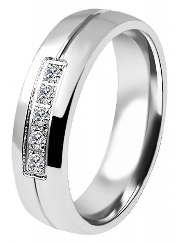 Akzent Damen-Partnerring, Edelstahl, Similibesatz, silberfarben - Image 1