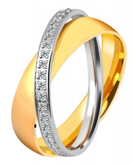 Damen Edelstahl Partnerring mit Steinchen,