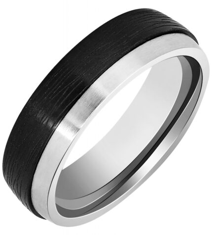 Akzent Herren-Partnerring aus Edelstahl, Ionenplattiert, matt, silberfarben/s...