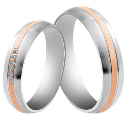 Akzent Damen-Partnerring, Edelstahl, Similibesatz, bicolor