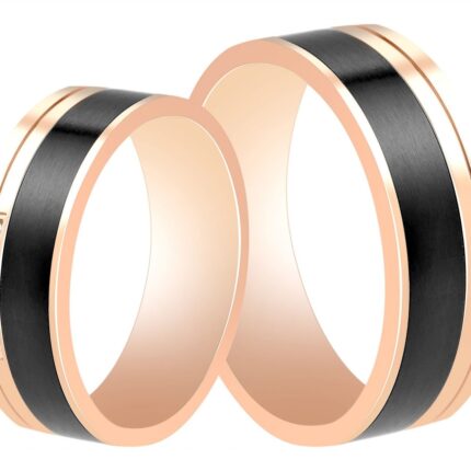 Akzent Herren-Partnerring, Edelstahl, roségoldfarben/schwarz