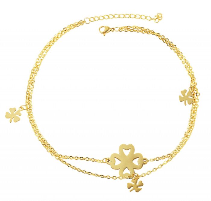 Akzent Edelstahl Fußkette, Kleeblatt-Anhänger, 26+5cm - Image 3