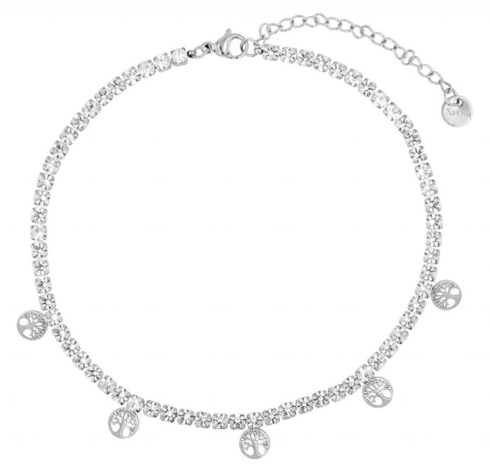 Akzent Tennis-Fußkette "Fidelia", Edelstahl & Simili mit, Lebensbaumanhänger - Image 1