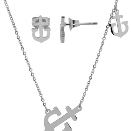 Edelstahl Schmuckset mit Ohrsteckern und Kette mit Anhänger im maritimen Anke...