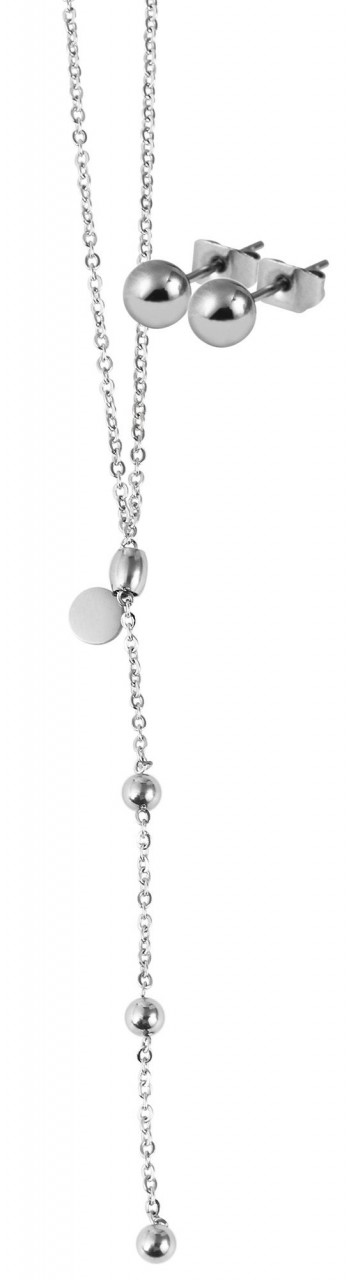 Akzent Edelstahl Schmuckset, Kette und Ohrringe, 43+5 cm