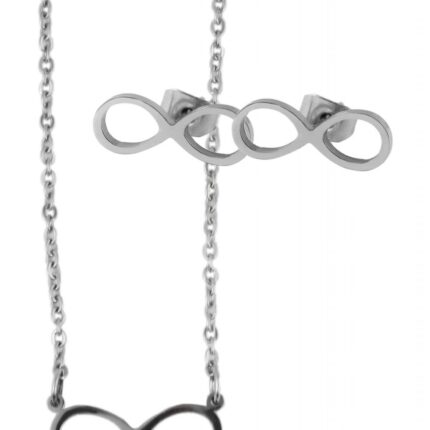 Akzent Edelstahl Schmuckset Unendlichkeitszeichen (Kette mit Anhänger & Ohrri...