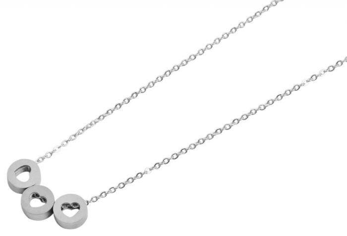 Akzent Edelstahl Schmuckset Kette + Ohrstecker, Kreis/ Herz, matt - Image 2