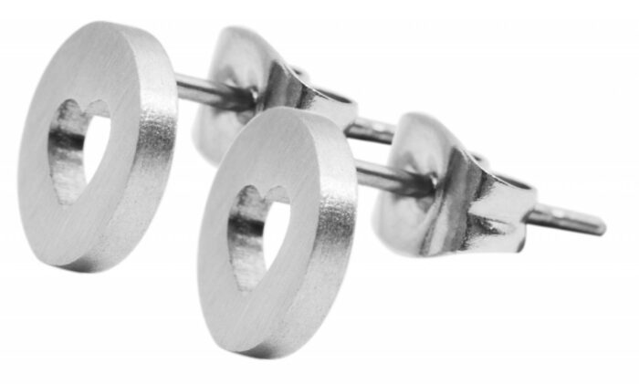 Akzent Edelstahl Schmuckset Kette + Ohrstecker, Kreis/ Herz, matt - Image 4