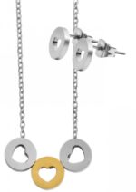 Akzent Edelstahl Schmuckset Kette + Ohrstecker, Kreis/ Herz, matt - Image 5
