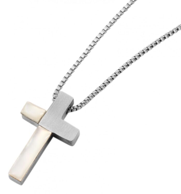 Akzent Edelstahl Schmuckset mit Kette und Ohrringen, Kreuz, silberfarbig - Image 3