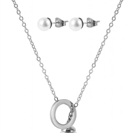 Akzent Schmuckset, Kette und Ohrstecker, Edelstahl, Perle