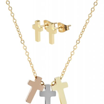 Akzent Schmuckset mit Kette und Ohrsteckern, Edelstahl, Kreuz