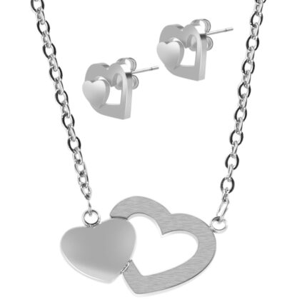 Akzent Schmuckset mit Kette und Ohrstecker, Edelstahl, Herz