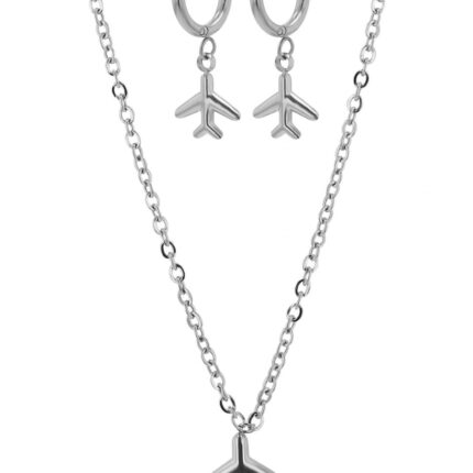 Akzent Schmuckset "Skye", Edelstahl, Kette & Creolen mit Flugzeugen