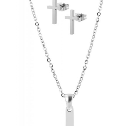Akzent Schmuckset "Monali" aus Edelstahl, Kette & Ohrstecker mit Kreuz
