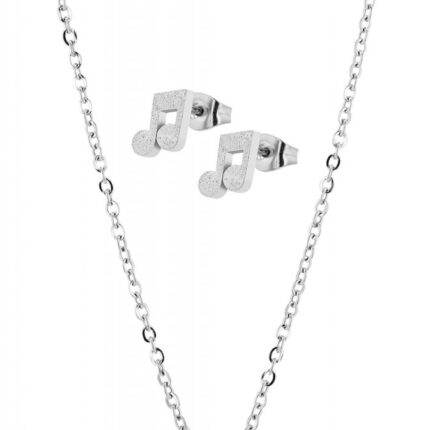 Akzent Schmuckset "Thyra" aus Edelstahl, Kette & Ohrstecker, Noten, sandgestr...
