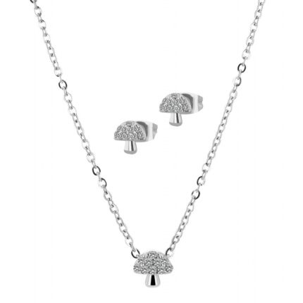 Akzent Schmuckset mit Kette & Ohrsteckern, Edelstahl, Pilz