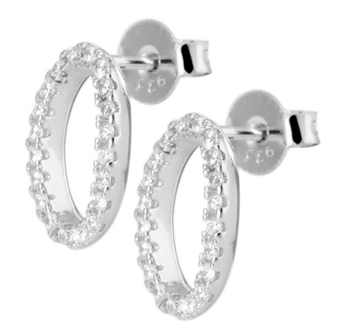 925/- Echt Silber Ohrstecker, Oval mit Zirkoniabesatz - Image 2