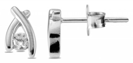 925/- Echt Silber Ohrstecker mit Zirkoniastein, 925/rhodiniert