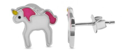 925/- Echt Silber Mädchenohrstecker "Eyla", farbiges Einhorn, 925/rhodiniert
