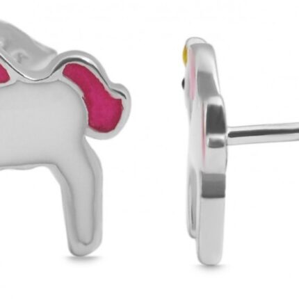 925/- Echt Silber Mädchenohrstecker "Eyla", farbiges Einhorn, 925/rhodiniert