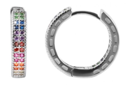 925/- Echt Silber Klappcreolen "Katha" mit Zirkoniabesatz, 925/rhodiniert