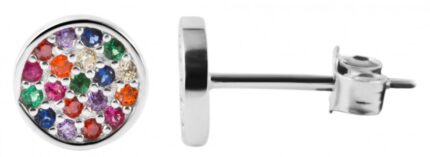 925/- Echt Silber Ohrstecker "Bahrai" rund mit Zirkoniabesatz, 925/rhodiniert