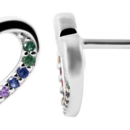 925/- Echt Silber Ohrstecker "Heather" offenes Herz mit Zirkoniabesatz, 925/r...