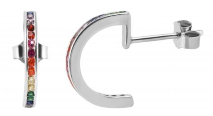 925/- Echt Silber Ohrstecker "Hadia" halbrunde Creolen mit Zirkoniabesatz, 92...