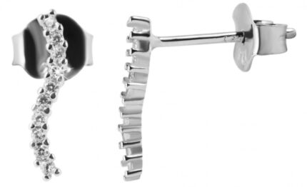 925/- Echt Silber Ohrstecker, geschwungene Stäbchen mit Zirkoniabesatz, 925/r...