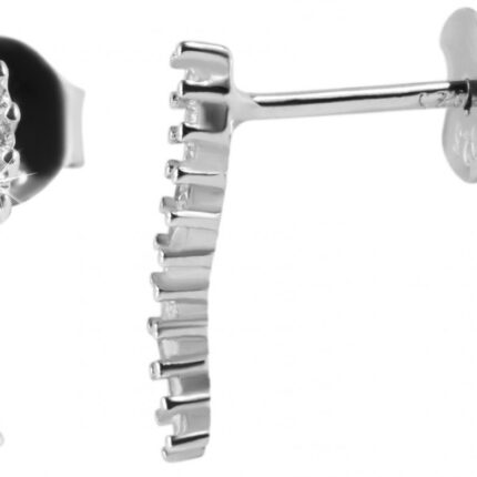 925/- Echt Silber Ohrstecker, geschwungene Stäbchen mit Zirkoniabesatz, 925/r...