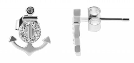 925/- Echt Silber Ohrstecker "Anja" mit Ankermotiv, Zirkonia besetzt, 925/rho...