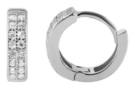 925/- Echt Silber Klappcreolen "Conny" mit zweireihigem Zirkoniabesatz, 925/r...