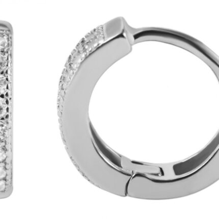 925/- Echt Silber Klappcreolen "Conny" mit zweireihigem Zirkoniabesatz, 925/r...
