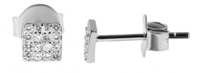 925/- Echt Silber Ohrstecker "Edana" Quadrat mit Zirkoniabesatz, 925/rhodiniert