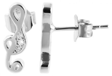 925/- Echt Silber Ohrstecker "Mabel" Musiknote mit Zirkoniabesatz, 925/rhodin...